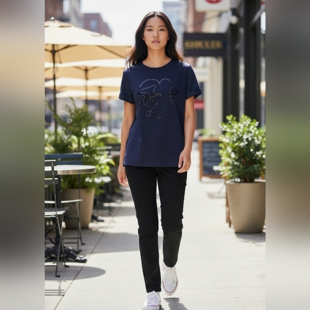 Bench Elegant Stylish Blue Womens Shirt with Sequin Design NWT Small
